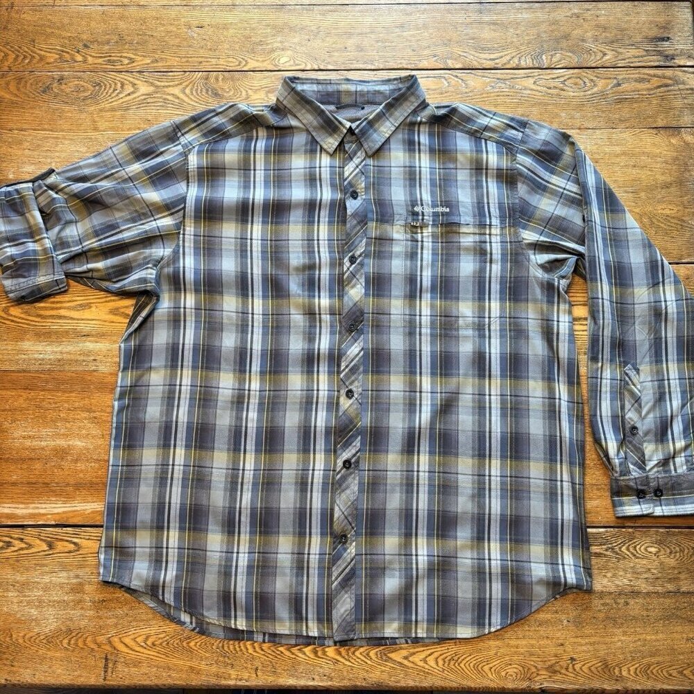 Columbia Long Sleeve Shirt Mens‎ XL Plaid Supplex Nylon Outdoor Fishing Vented